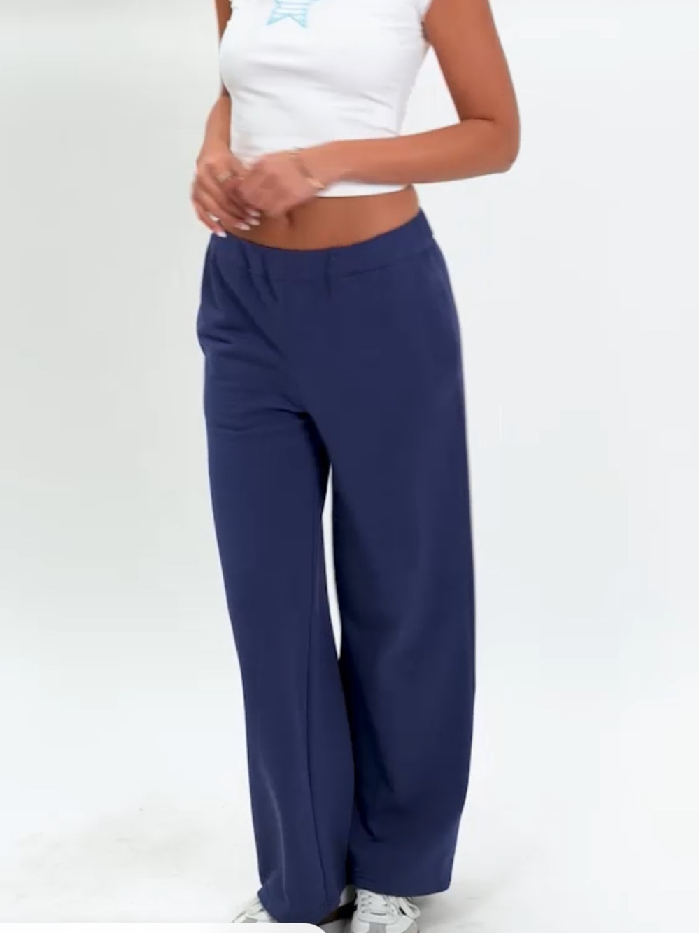 Beginning Boutique Dania Navy Blue Wide Leg Track Pants Sweatpants Joggers 6